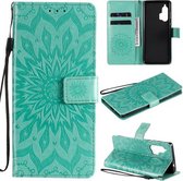 Voor Motorola Edge Plus Geperst Afdrukken Zonnebloempatroon Horizontale Flip PU-lederen hoes met houder & kaartsleuven & portemonnee & lanyard (groen)