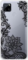 Voor OPPO Realme C12 Gekleurde tekening Clear TPU Cover Beschermhoesjes (Black Rose)