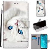 Voor Huawei Honor 9X Lite Gekleurde Tekening Cross Textuur Horizontale Flip PU Lederen Case met Houder & Kaartsleuven & Portemonnee & Lanyard (Wit Kitten)