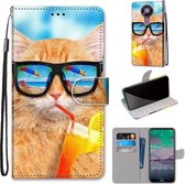 Voor Nokia 3.4 Gekleurde Tekening Cross Textuur Horizontale Flip PU Lederen Case met Houder & Kaartsleuven & Portemonnee & Lanyard (Kat Drinken Soda)