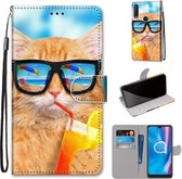 Voor Alcatel 1SE 2020 Gekleurde Tekening Cross Textuur Horizontale Flip PU Lederen Case met Houder & Kaartsleuven & Portemonnee & Lanyard (Kat Drinken Soda)