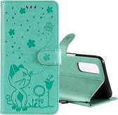 Voor OPPO Reno4 Pro 4G (Indiase versie) Cat Bee Embossing Pattern Schokbestendige horizontale flip lederen tas met houder & kaartsleuven & portemonnee (groen)