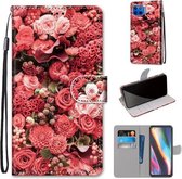 Voor Motorola Moto G 5G Plus Gekleurde Tekening Cross Textuur Horizontale Flip PU Leren Case met Houder & Kaartsleuven & Portemonnee & Lanyard (Pink Rose Garden)