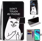 Voor Motorola Moto G8 Gekleurde Tekening Cross Textuur Horizontale Flip PU Lederen Case met Houder & Kaartsleuven & Portemonnee & Lanyard (Middelvinger Witte Kat)