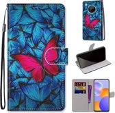 Voor Huawei Y9a Gekleurde Tekening Cross Textuur Horizontale Flip PU Lederen Case met Houder & Kaartsleuven & Portemonnee & Lanyard (blauw Rood Vlinder)