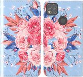 Voor Xiaomi Redmi 9C 3D-schilderij Gekleurd tekeningpatroon Horizontaal Flip TPU + PU-lederen hoes met houder & kaartsleuven & portemonnee & lanyard (gekleurde bloemen)