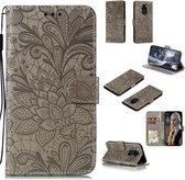 Voor Geschikt voor Xiaomi Redmi Note 9 / X10 Lace Flower Horizontale Flip lederen tas met houder & kaartsleuven & portemonnee & fotolijst (grijs)