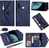 Voor Geschikt voor Xiaomi Redmi Note 8 Skin Feel Rits Horizontale Flip Leren Case met Houder & Kaartsleuven & Fotolijst & Lanyard & Lang Touw (Blauw)