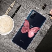 Voor OnePlus Nord N100 gekleurde tekening Clear TPU beschermhoesjes (rode vlinder)