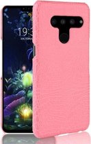 Schokbestendige krokodiltextuur pc + PU-beschermhoes voor LG V50 ThinQ 5G (roze)