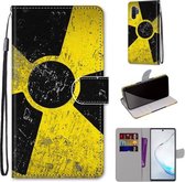 Voor Samsung Galaxy Note10 + Gekleurde tekening Cross Texture Horizontale Flip PU lederen tas met houder & kaartsleuven & portemonnee & lanyard (gele en zwarte borden)