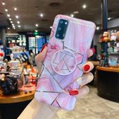 Voor Samsung Galaxy S20 FE Splicing Marble Pattern Gilding TPU beschermhoes met opvouwbare houder (roze)
