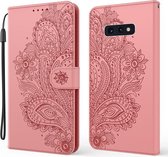 Voor Samsung Galaxy S10e Pauw Reliëf Patroon Horizontale Flip Leren Case met Houder & Kaartsleuven & Portemonnee & Lanyard (Roze)