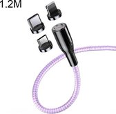 CAFELE Zhen Magnetic Series Micro 3-in-1 USB naar 8-pins + Micro USB + USB-C / Type-C ronde kop Magnetische zuigkracht Snel opladen Datakabel Lijnlengte: 1,2 m (paars)
