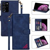 Voor Samsung Galaxy Note20 Rits Multi-kaartsleuven Horizontale flip PU lederen tas met houder & kaartsleuven & portemonnee & lanyard & fotolijst (blauw)