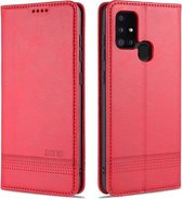 Voor Samsung Galaxy A21s AZNS Magnetische Kalf Textuur Horizontale Flip Leren Case met Kaartsleuven & Houder & Portemonnee (Rood)