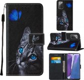 Voor Samsung Galaxy Note20 / 5G Cross Texture Painting Pattern Horizontale Flip Leather Case met Houder & Kaartsleuven & Portemonnee & Lanyard (Blue Butterfly Cat Eyes)