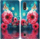 Voor Samsung Galaxy A01 Cross Textuur Schilderen Patroon Horizontale Flip Leren Case met Houder & Kaartsleuven & Portemonnee & Lanyard (Chrysanthemum)