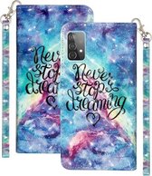 Voor Samsung Galaxy A52 5G 3D-patroon Horizontale Flip PU-lederen hoes met houder & kaartsleuven en portemonnee (blauwe sterrenhemel)