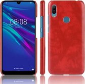 Schokbestendige Litchi Texture PC + PU beschermhoes voor Huawei Y6 (2019) (rood)