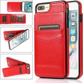 Effen kleur pc + TPU beschermhoes met houder en kaartsleuven voor iPhone 8 Plus / 7 Plus (rood)