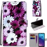 Voor ZTE Blade A7 2020 Gekleurde tekening Cross Texture Horizontale Flip PU lederen tas met houder & kaartsleuven & portemonnee & lanyard (Chrysanthemum Pink White Purple)