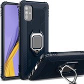 Voor Samsung Galaxy A51 (5G) koolstofvezel beschermhoes met 360 graden roterende ringhouder (blauw)