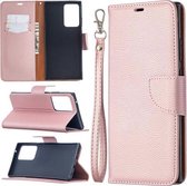 Voor Samsung Galaxy Note20 Ultra Litchi Textuur Pure Kleur Horizontale Flip Leren Case met Houder & Kaartsleuven & Portemonnee & Lanyard (Rose Goud)