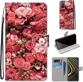 Voor Xiaomi Poco M3 Gekleurde Tekening Cross Textuur Horizontale Flip PU Lederen Case met Houder & Kaartsleuven & Portemonnee & Lanyard (Pink Rose Garden)