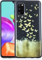 Voor Samsung Galaxy A41 Painted Pattern Soft TPU Case (Gold Butterflies)