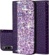 Voor Xiaomi Mi CC9e / Mi A3 Krokodiltextuur Glitterpoeder Horizontale flip lederen hoes met kaartsleuven en houder (paars)