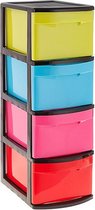 Ladeblok/bureau organizer met 4x lades multi-color/zwart - L39 x B28.5 x H78 cm - Opruimen/opbergen laatjes