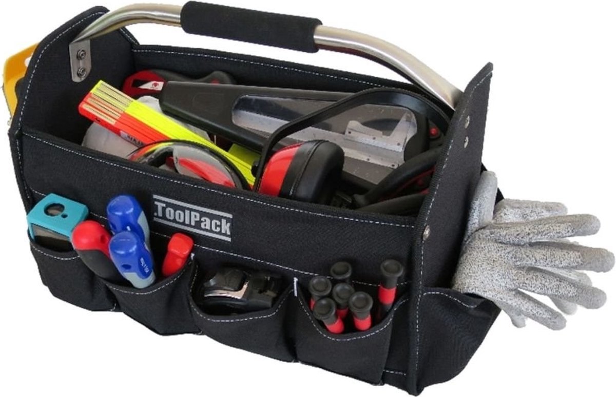 Toolpack Draagbare gereedschapstas Extend zwart met metalen draagbeugel 40x21x28 cm 360.016