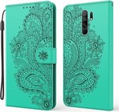Voor Xiaomi Redmi 9 Pauw Reliëfpatroon Horizontale Flip Leren Case met Houder & Kaartsleuven & Portemonnee & Lanyard (Groen)