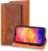 Voor Geschikt voor Xiaomi Redmi Note 7 / Note 7 Pro Zakelijke stiksels Horizontale flip lederen tas met dubbel vouwen & beugel & kaartsleuven & fotolijst & portemonnee (bruin)