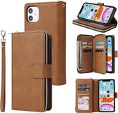 Voor iPhone 11 Rits Portemonnee Tas Horizontale Flip PU Lederen Case met Houder & 9 Kaartsleuven & Portemonnee & Lanyard & Fotolijst (Bruin)