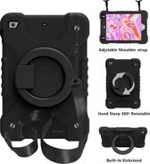 PC + siliconen schokbestendige combinatiebehuizing met 360 graden roterende houder en handvat en schouderriem voor iPad mini 5 / mini 4 (zwart)