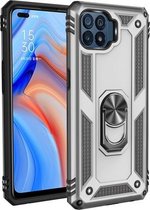 Voor OPPO Reno4 Lite schokbestendige TPU + pc-beschermhoes met 360 graden roterende houder (zilver)