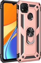 Voor Geschikt voor Xiaomi Redmi 9C schokbestendige TPU + pc-beschermhoes met 360 graden roterende houder (roségoud)