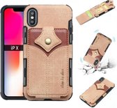 Voor iPhone XS / X stoffen textuur + PU + TPU schokbestendige beschermhoes met kaartsleuven (kaki)