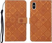 Etnische stijl reliëf patroon horizontale flip lederen tas met houder & kaartsleuven & portemonnee & lanyard voor iPhone XS Max (bruin)
