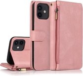 Skin-feel Crazy Horse Texture Rits Portemonnee Tas Horizontale Flip Leren Case met Houder & Kaartsleuven & Portemonnee & Lanyard Voor iPhone 12 Pro Max (Rose Goud)