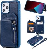 Rits dubbele gesp schokbestendige beschermhoes met standaard & fotohouder & portemonnee-functie voor iPhone 12 Pro Max (blauw)