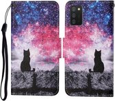 Voor Samsung Galaxy A02s (EU-versie) Gekleurde tekening patroon Horizontale flip lederen tas met houder & kaartsleuven & portemonnee & lanyard (Starry Cat)