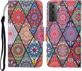 Voor Samsung Galaxy S21 + 5G Gekleurde Tekening Patroon Horizontale Flip Leren Case met Houder & Kaartsleuven & Portemonnee & Lanyard (Rhombus Totem)