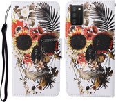 Voor Samsung Galaxy A02s (EU-versie) Gekleurde tekening patroon Horizontale flip lederen tas met houder & kaartsleuven & portemonnee & lanyard (bloemenschedel)