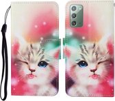 Voor Samsung Galaxy Note20 Gekleurde Tekening Patroon Horizontale Flip Leren Case met Houder & Kaartsleuven & Portemonnee & Lanyard (Scheel Kat)
