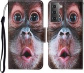 Voor Samsung Galaxy S21 5G Gekleurde Tekening Patroon Horizontale Flip Leren Case met Houder & Kaartsleuven & Portemonnee & Lanyard (Orang-oetan)