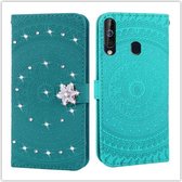 Voor Galaxy A60 Pressed Printing Sticking Drill Pattern Horizontale Flip PU lederen tas met houder & kaartsleuven & portemonnee & & lanyard (grasgroen)