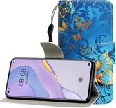 Voor Huawei Nova 7 Pro Gekleurde Tekening Horizontale Flip Leren Case met Houder & Kaartsleuf & Portemonnee (Jade Vlinder)